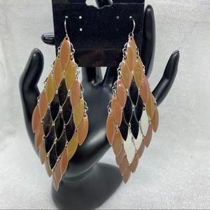 Diamond Shape Silver Scale Dangle Earrings